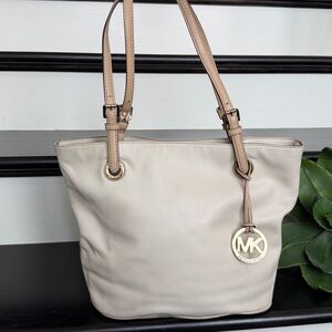 Michael Kors genuine leather tote shoulder handbag neutral soft leather